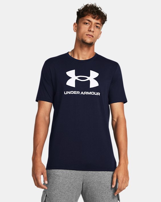 เสื้อแขนสั้น UA Sportstyle Logo สำหรับผู้ชาย in Blue image number 0